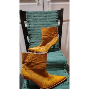 Yellow Ostrich Leather Ankle Boot Heel Size 8